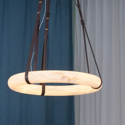 Jade Vintage Unusual Alabaster Leather Pendant Light Living Dining Room