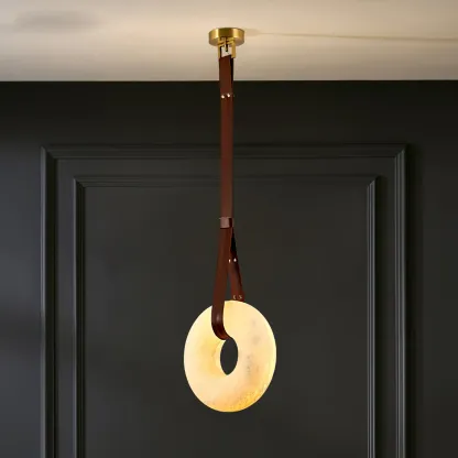 Jade Vintage Unusual Alabaster Leather Pendant Light Living Dining Room