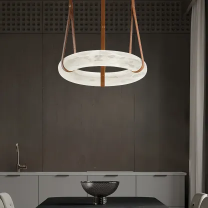 Jade Vintage Unusual Alabaster Leather Pendant Light Living Dining Room