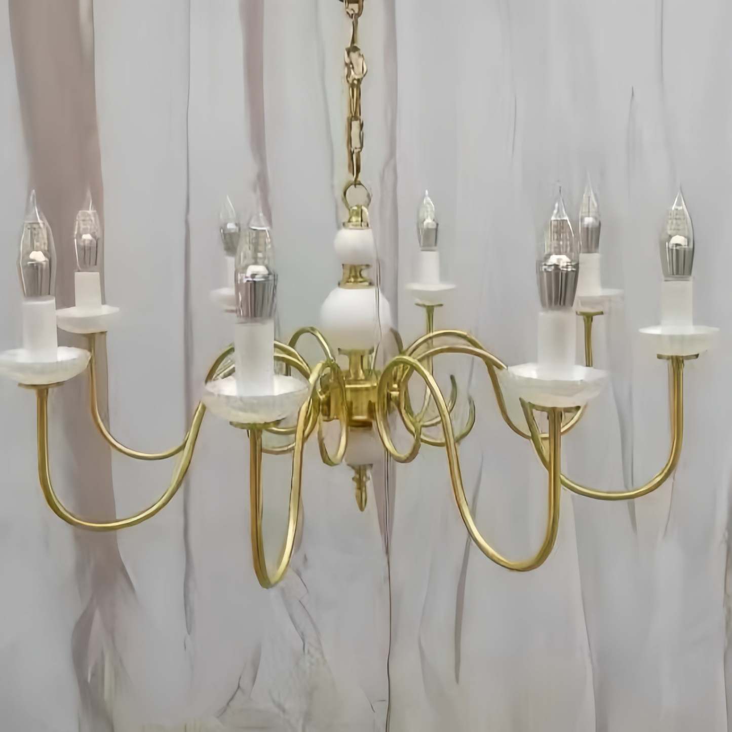 Silva Vintage Chandelier, Brass and Cream finish
