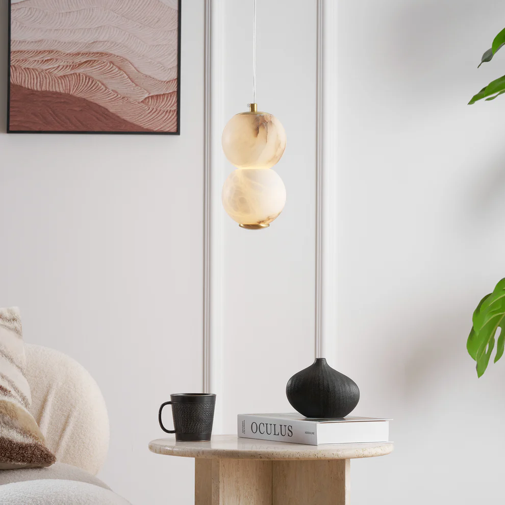 Jade Modern Round Metal Alabaster Pendant Light Shades Bedroom