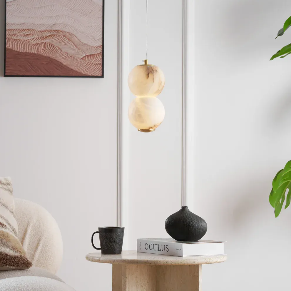 Jade Modern Round Metal Alabaster Pendant Light Shades Bedroom