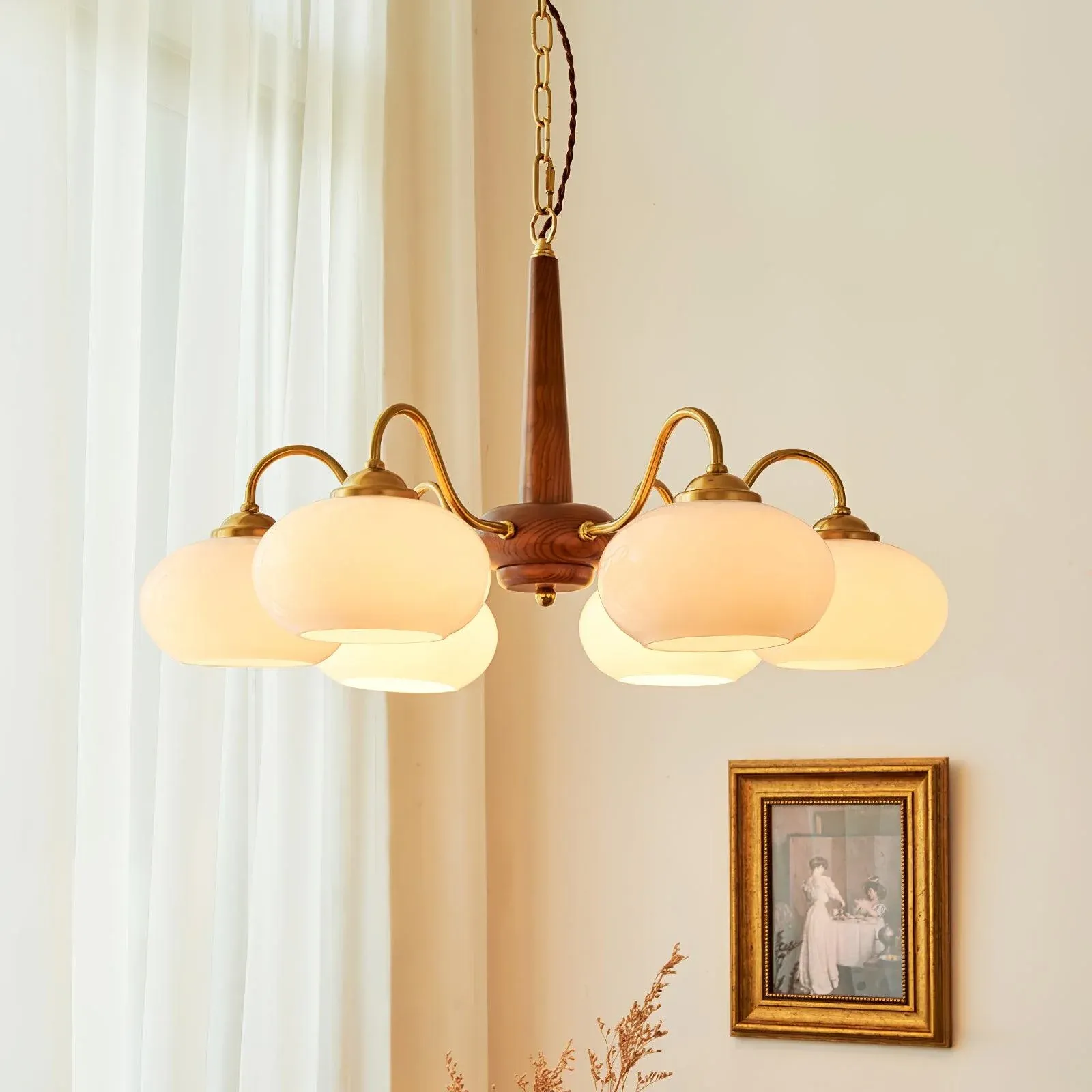 Valentina Vintage Wood Glass Chandelier Shades Living Dining Room