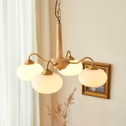 Valentina Vintage Wood Glass Chandelier Shades Living Dining Room