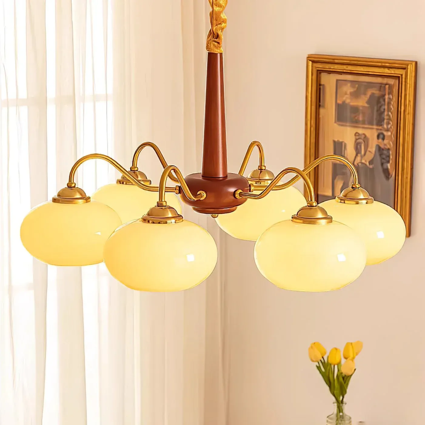 Valentina Vintage Wood Glass Chandelier Shades Living Dining Room