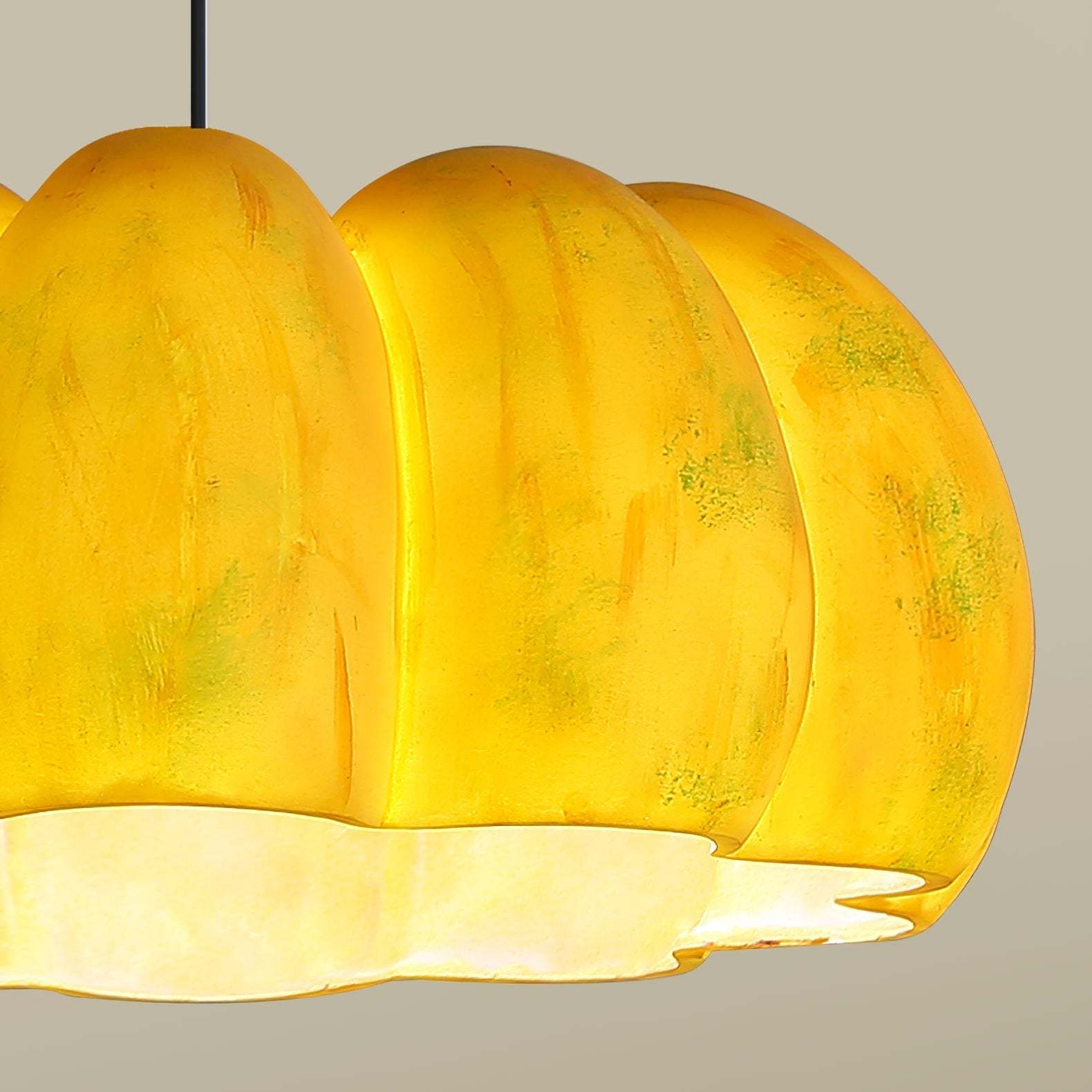 Yellow pumpkin pendant light detail - resin fixture