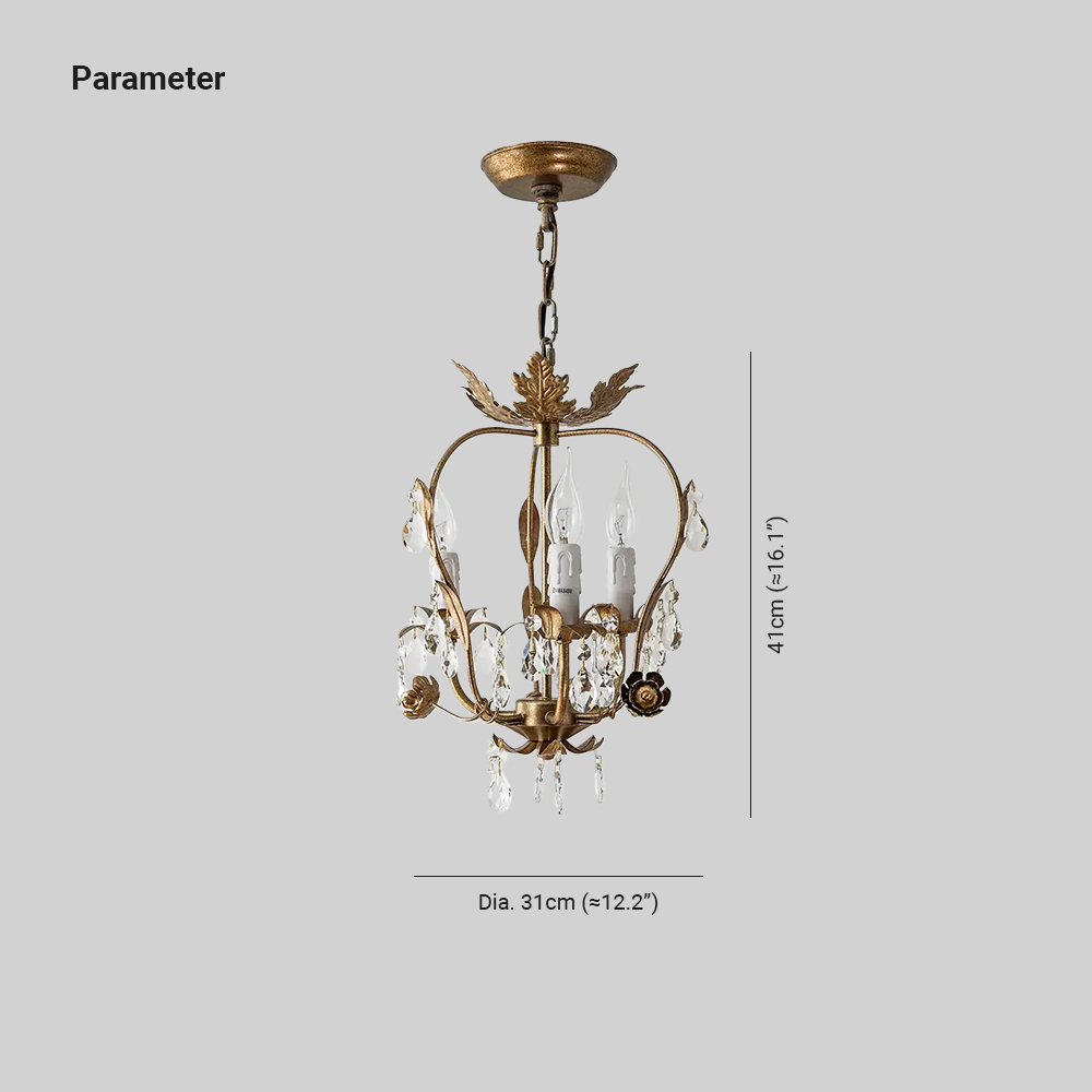 Alessio Vintage Gold Crystal Metal Pendant Light Dining Room Bedroom