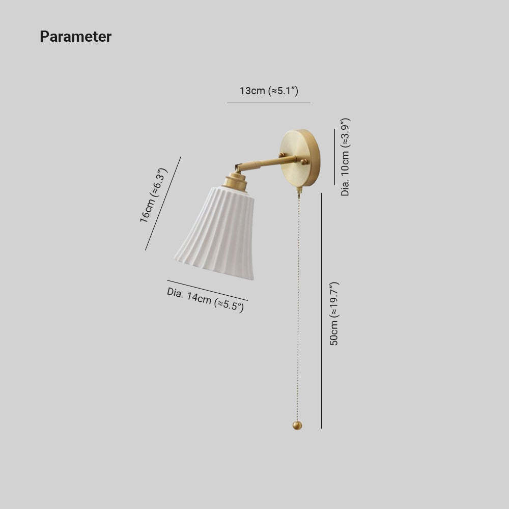 Meza Modern Wall Lamp dimensions, ceramic shade, pull cord, bedroom lighting