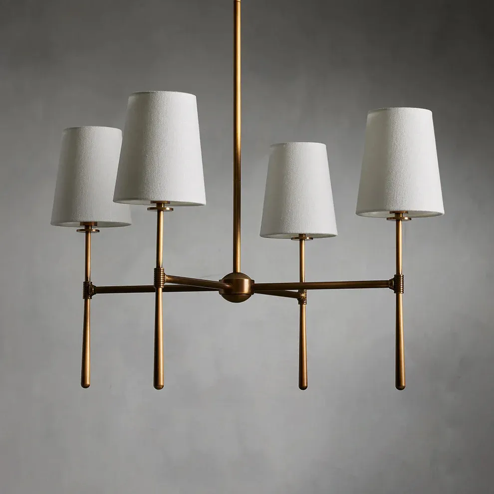 Vintage Brass Fabric Pendant Light Shade Living Dining Room | Las Sola