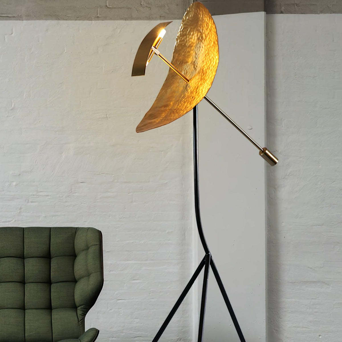 Salgado floor lamp in living room with metal shade