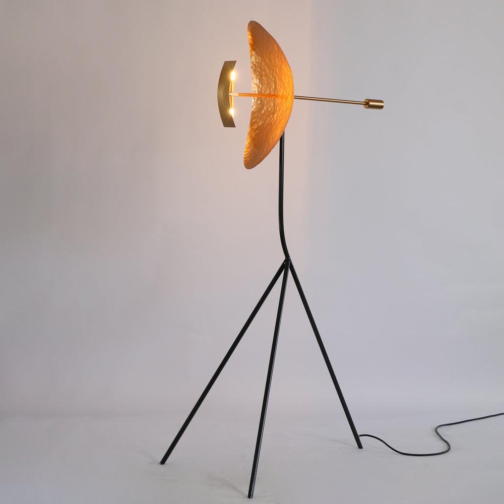 Salgado floor lamp, metal tripod base with artistic lampshade