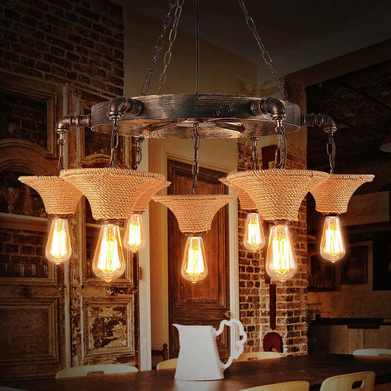 Industrial Epoch Chandelier with Rope and Metal