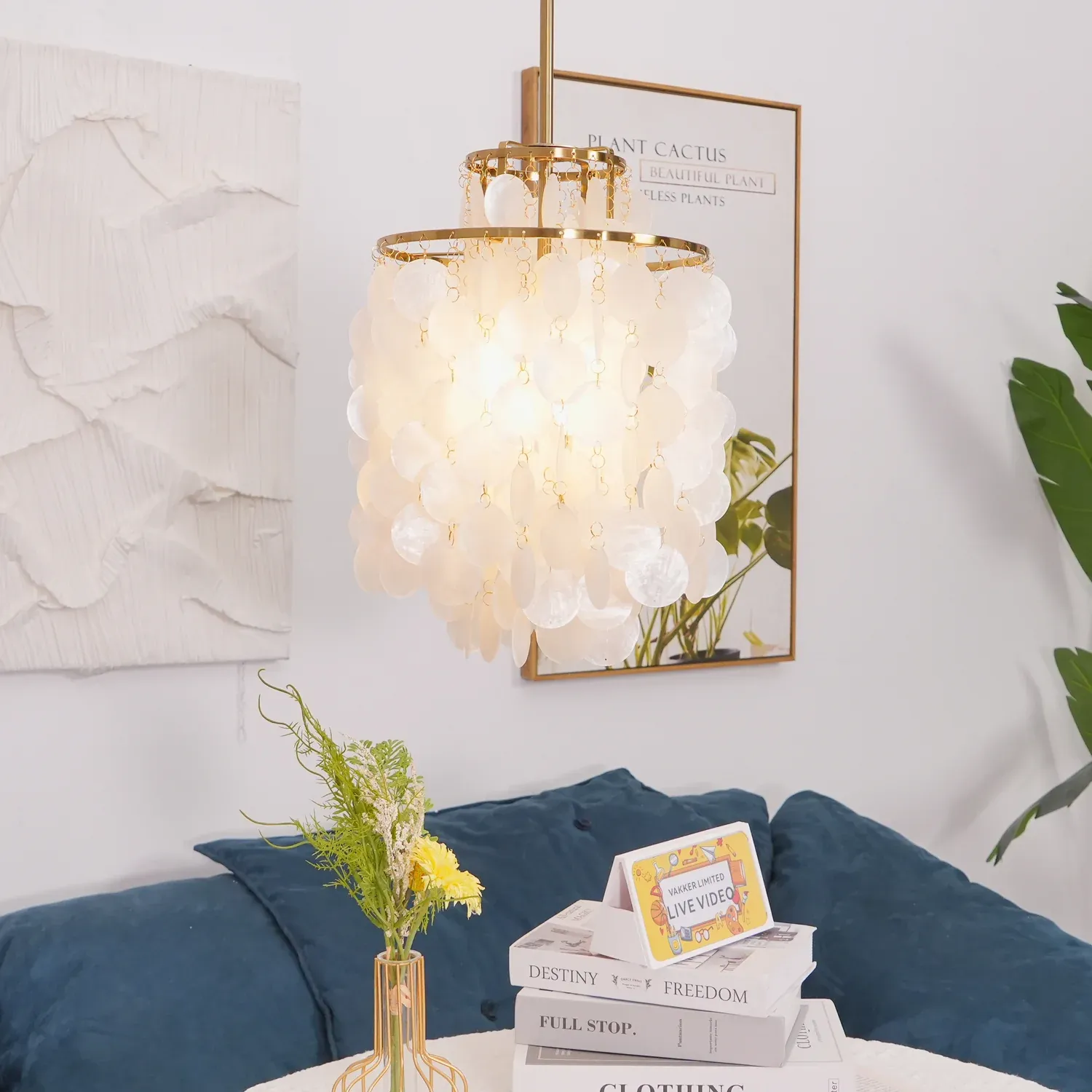 Marilyn Natural Metal Shell Chrome Pendant Light Bedroom Living Room