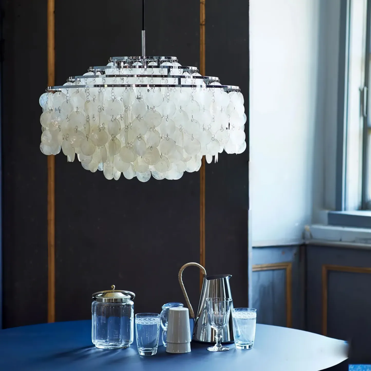 Marilyn Natural Metal Shell Chrome Pendant Light Bedroom Living Room