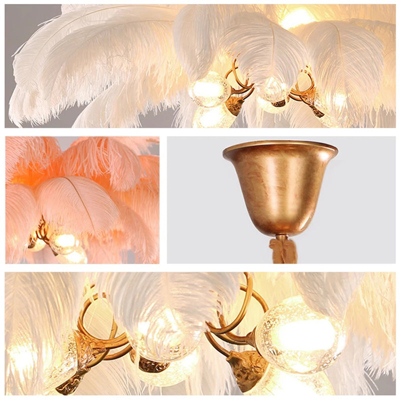 O'Moore Nordic Luxury Pendant Light, Brass/Feather