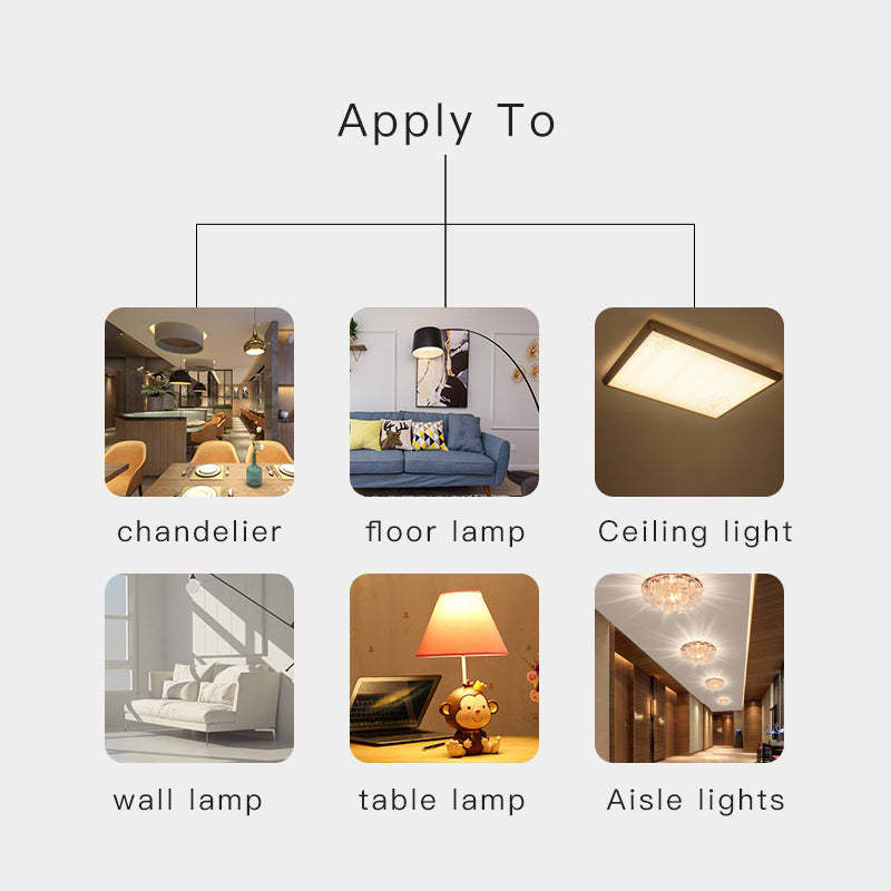 Lumos E26 smart bulb applications: chandelier, floor lamp, ceiling light, more.