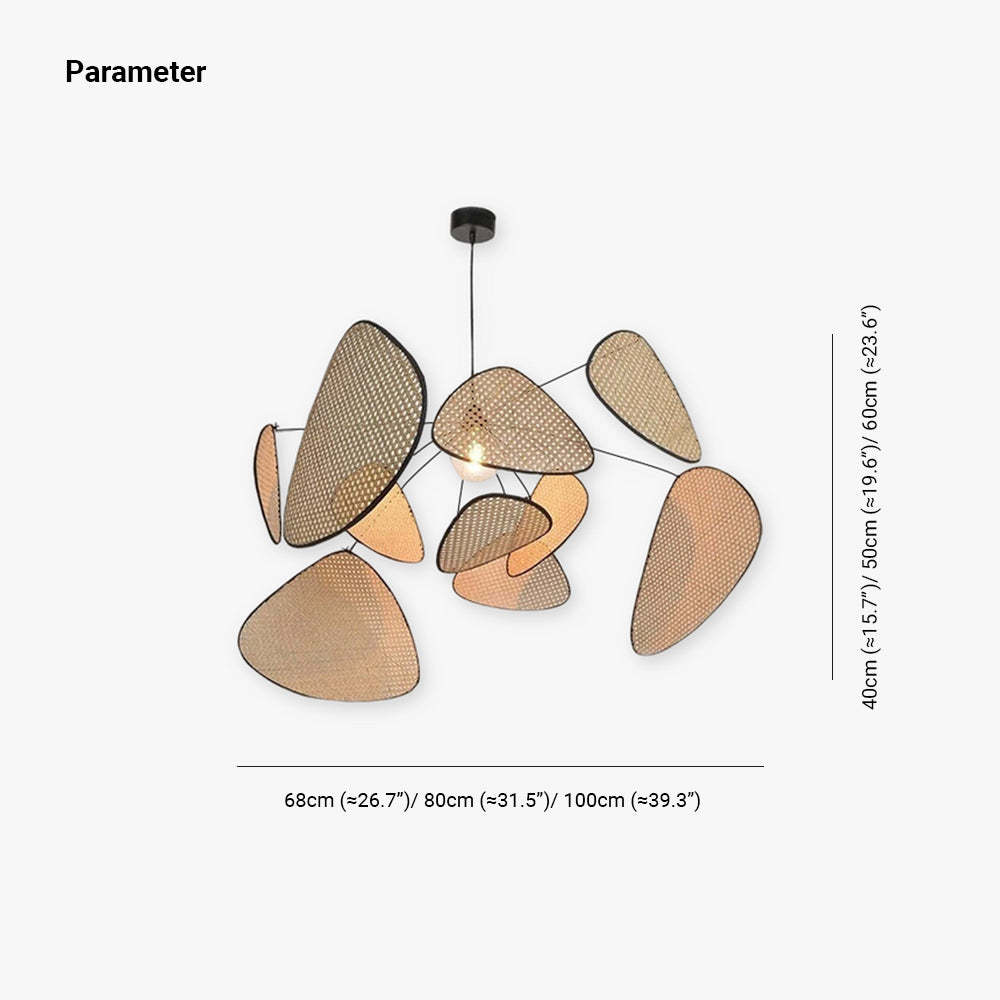 Ritta pendant light dimensions. Rattan leaf grid details. Ritta Pendant Light Leaf Grid, Rattan/Metal, Bedroom