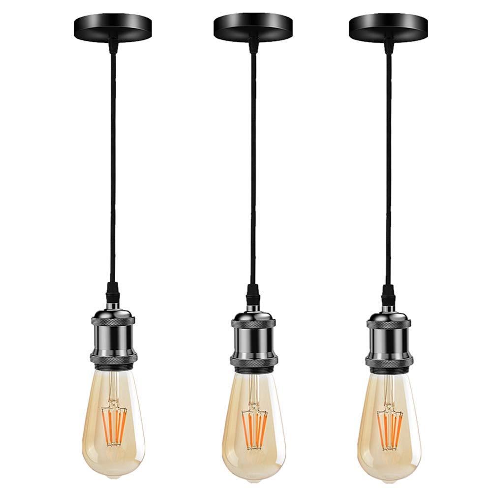 Three Alessio Retro Pendant Lights, Black/Gold Metal Glass Bedroom