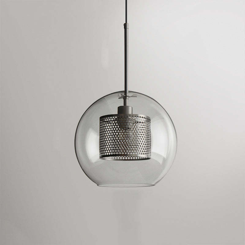 Modern globe pendant light with metal and glass shade