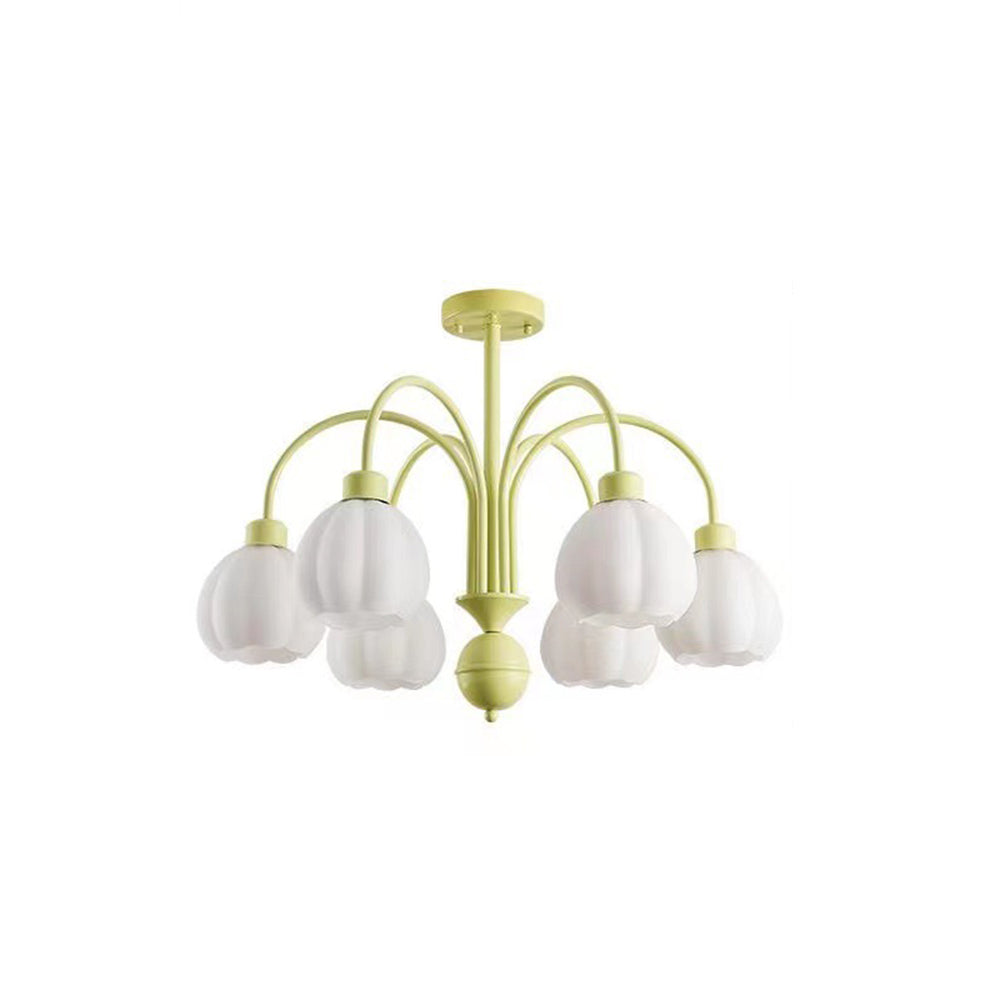 Green Lily Pumpkin Ceiling Light with Glass Shades Lily Modern Pumpkin Metal Flush-Mount Ceiling Light