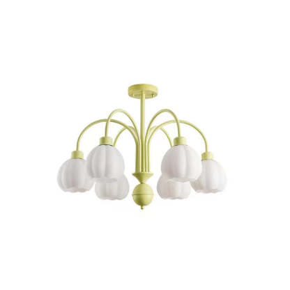 Green Lily Pumpkin Ceiling Light with Glass Shades Lily Modern Pumpkin Metal Flush-Mount Ceiling Light
