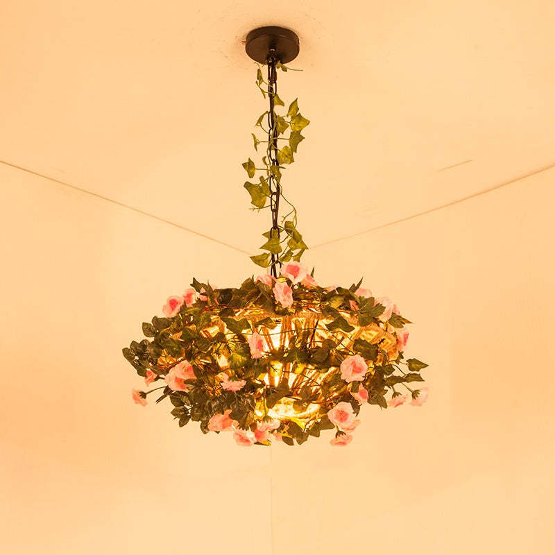 Vireo Retro LED Pendant Light with floral and green accents