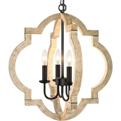 Alessio Chandelier - Rustic Wood & Metal LED Lighting