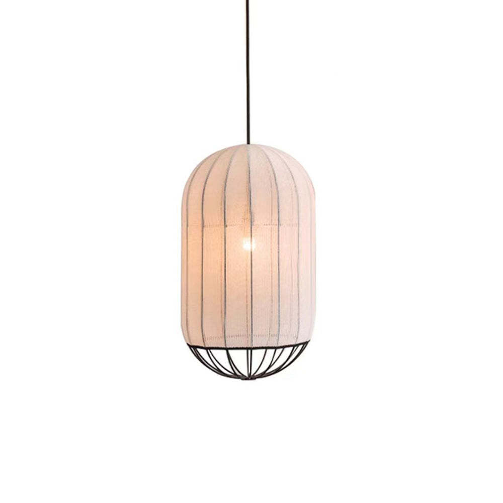 Renée pendant light, fabric shade, vertical stripes