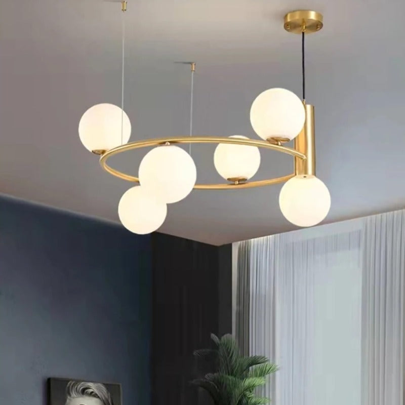 Valentina Nordic Ring Pendant Light, gold and glass orb lights