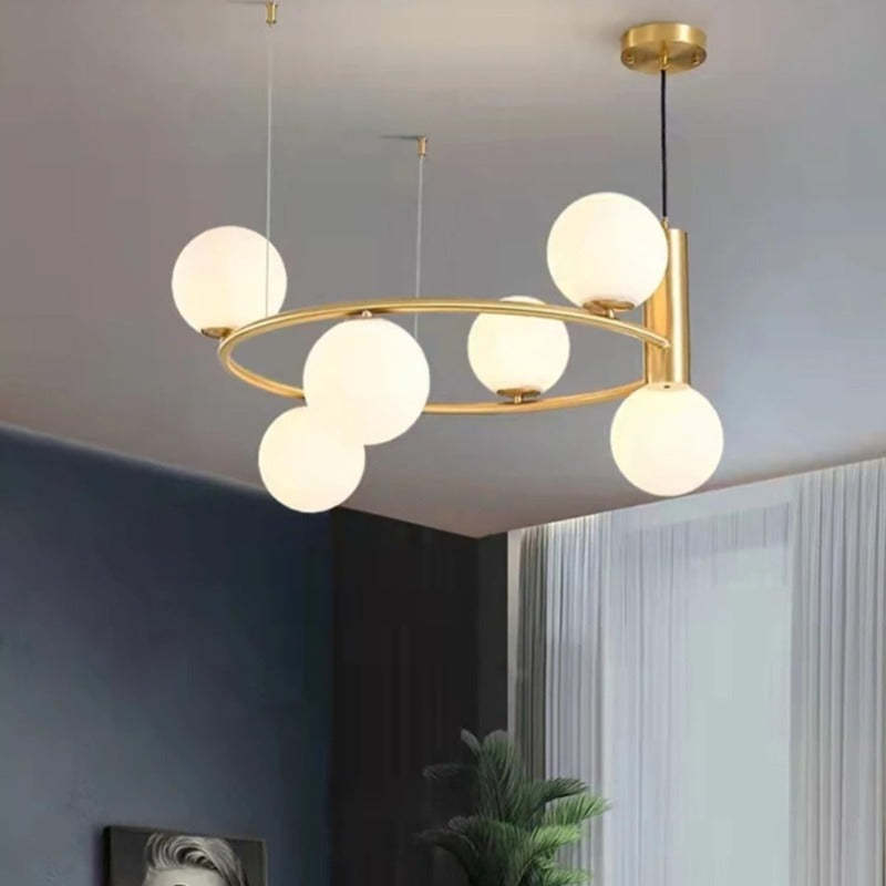 Valentina Nordic Ring Pendant Light, gold and glass orb lights