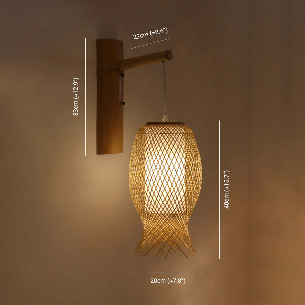 Ozawa rattan wall lamp dimensions: 40cm x 20cm, rustic lighting.