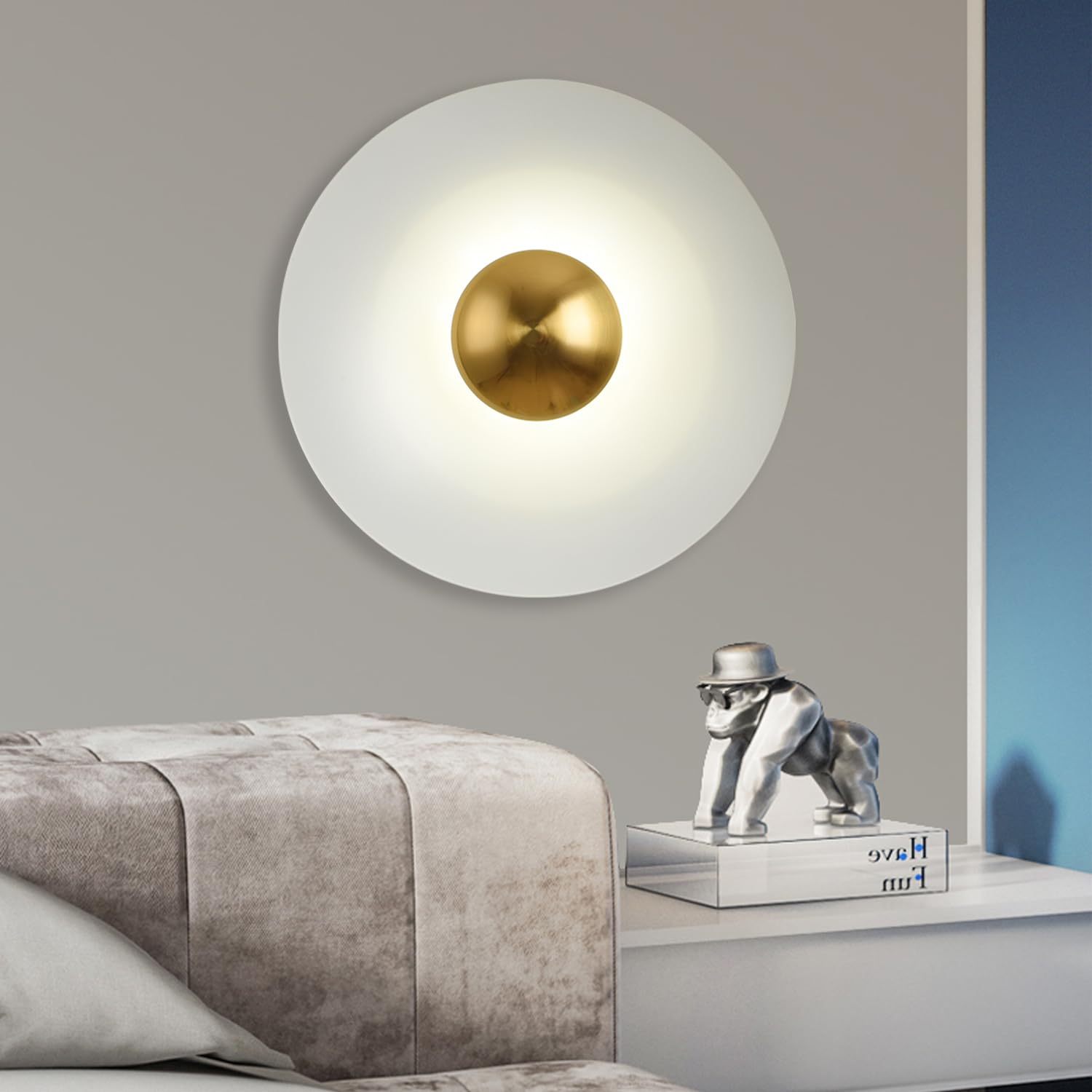 Morandi Plate LED Wall Lamp in Modern Bedroom with Decor