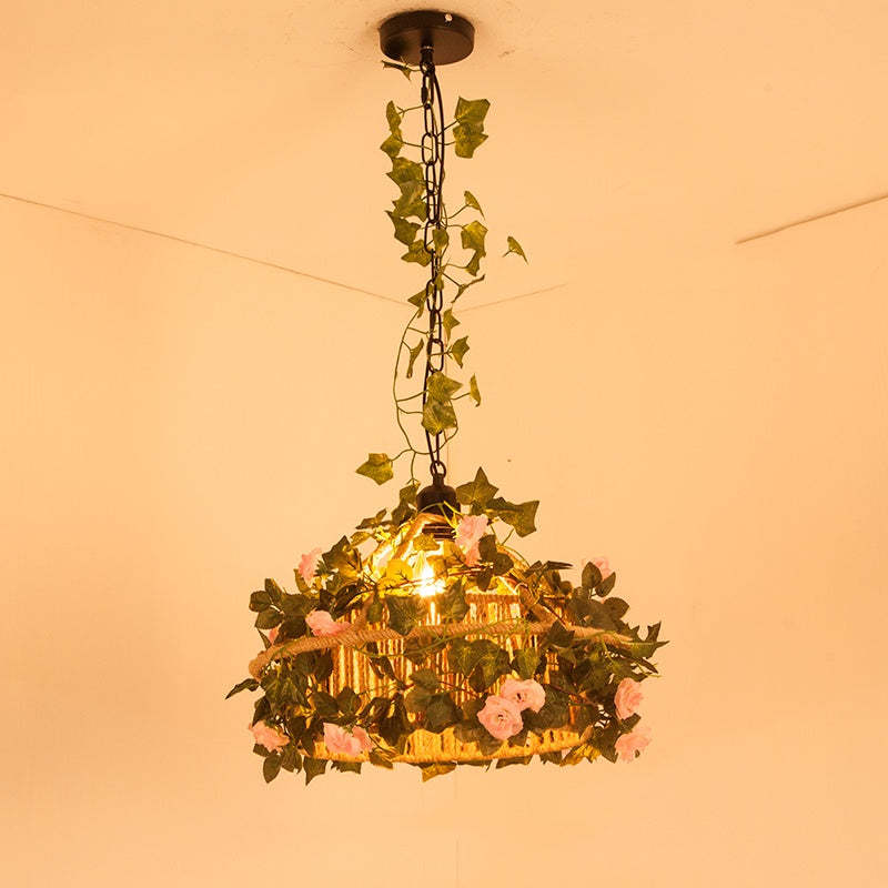 Vireo Retro LED pendant light with rose and leaf decor