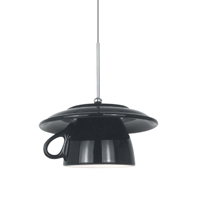 Black ceramic teacup pendant light for bedroom