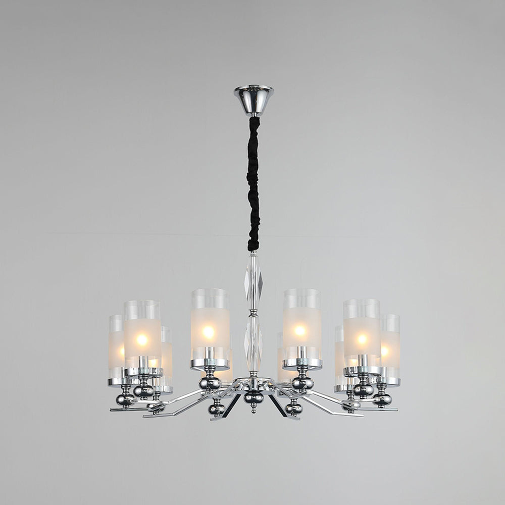 Alessio silver chandelier. Retro metal glass living room light.