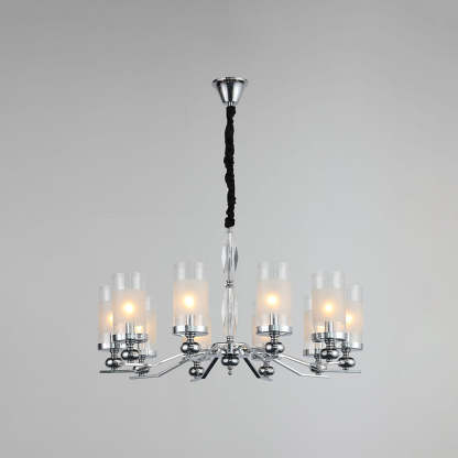 Alessio silver chandelier. Retro metal glass living room light.