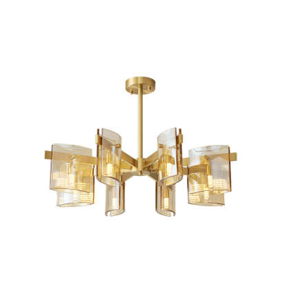 Evette pendant light, brass finish, glass shades, minimalist design