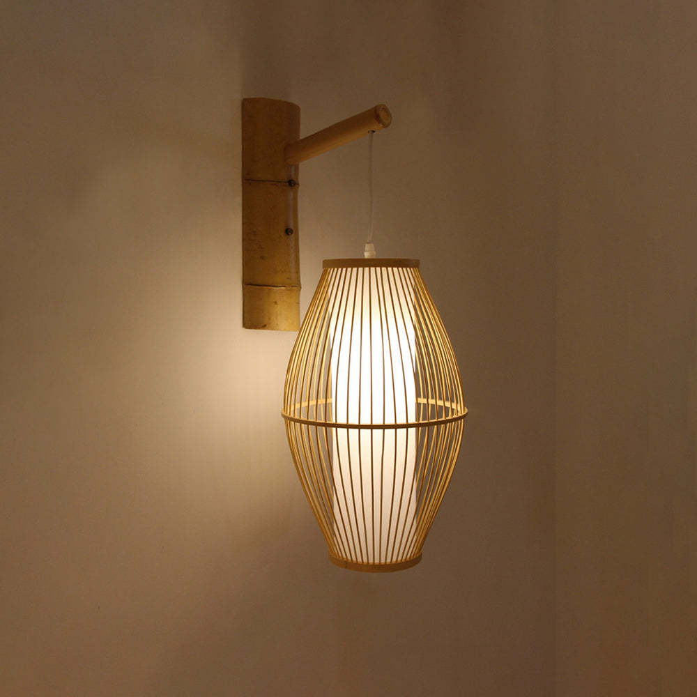 Ozawa rattan wall lamp: rustic lighting for living room.