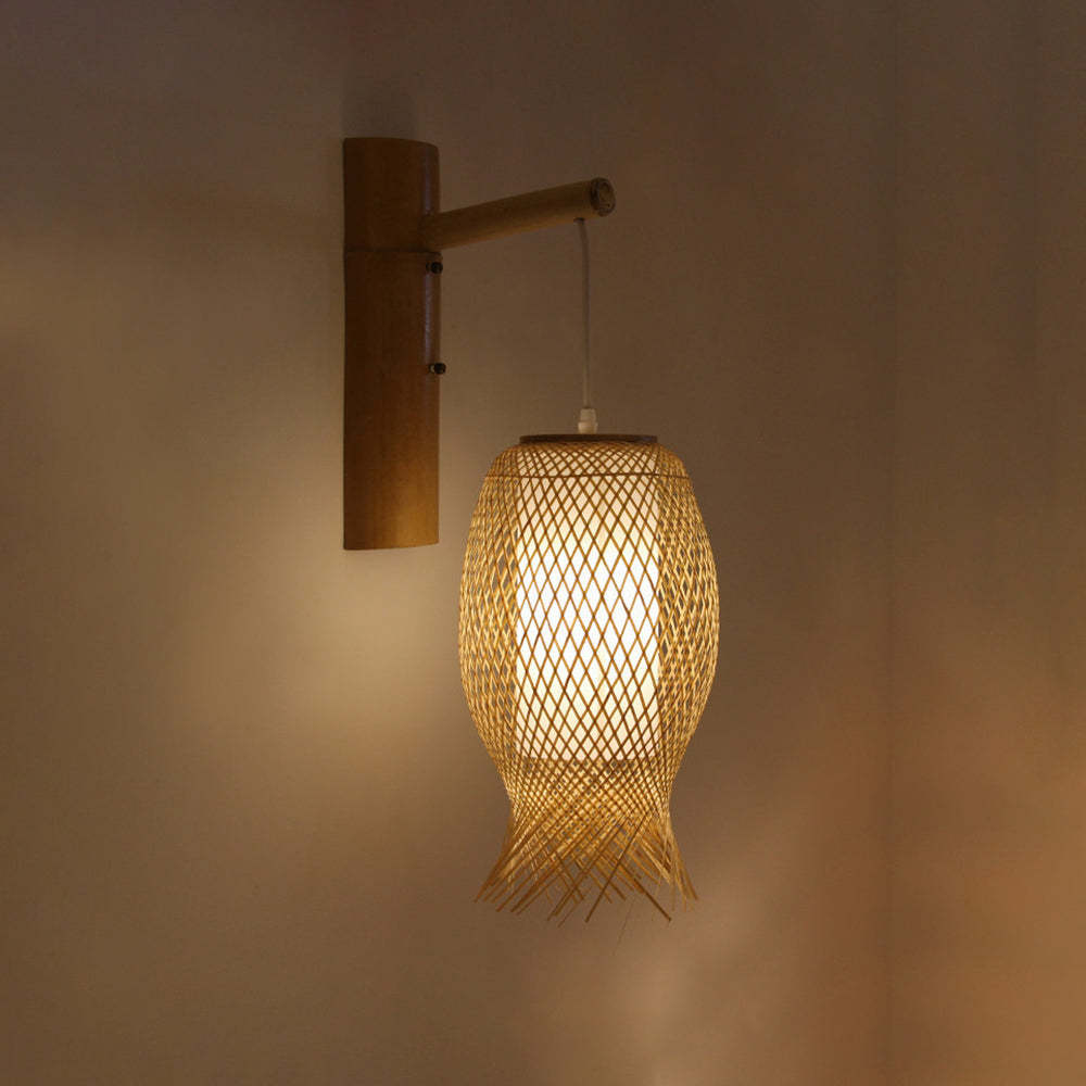Ozawa rattan wall sconce, rustic bamboo lighting, Las Sola