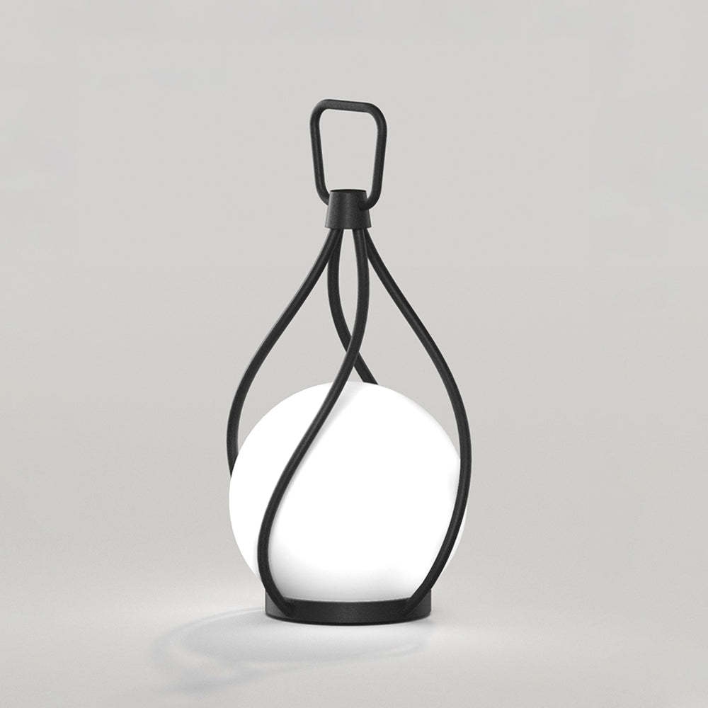 Valentina Outdoor Bubble Lamp, black metal frame with a white glass orb