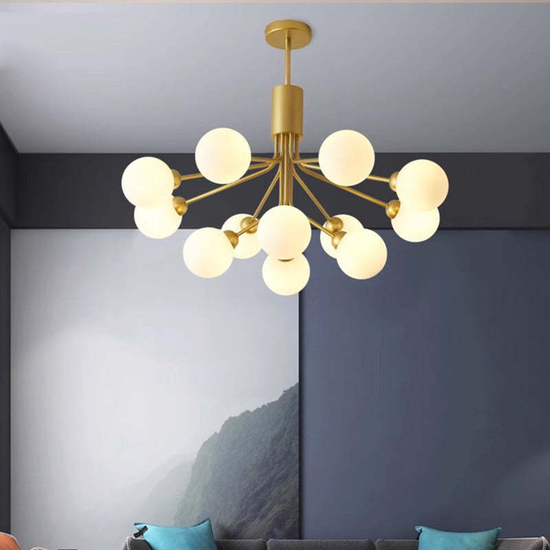Gold Valentina chandelier with spherical lights, for bedroom, living room