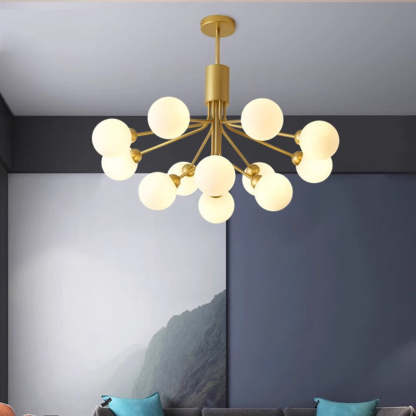 Gold Valentina chandelier with spherical lights, for bedroom, living room