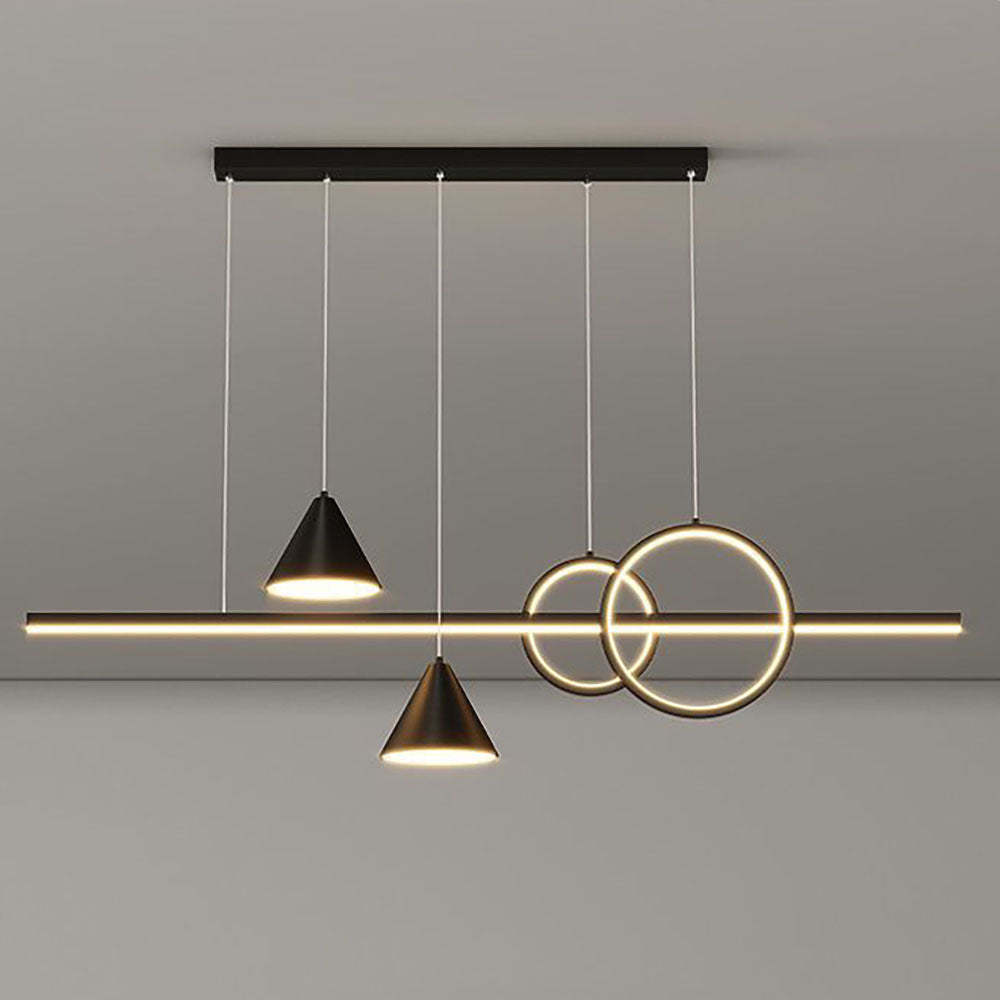 Modern geometric pendant light fixture with cone and ring lights