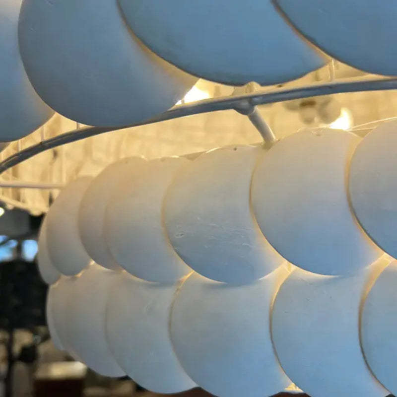 Morandi pendant light, fish scale design, white metal detail