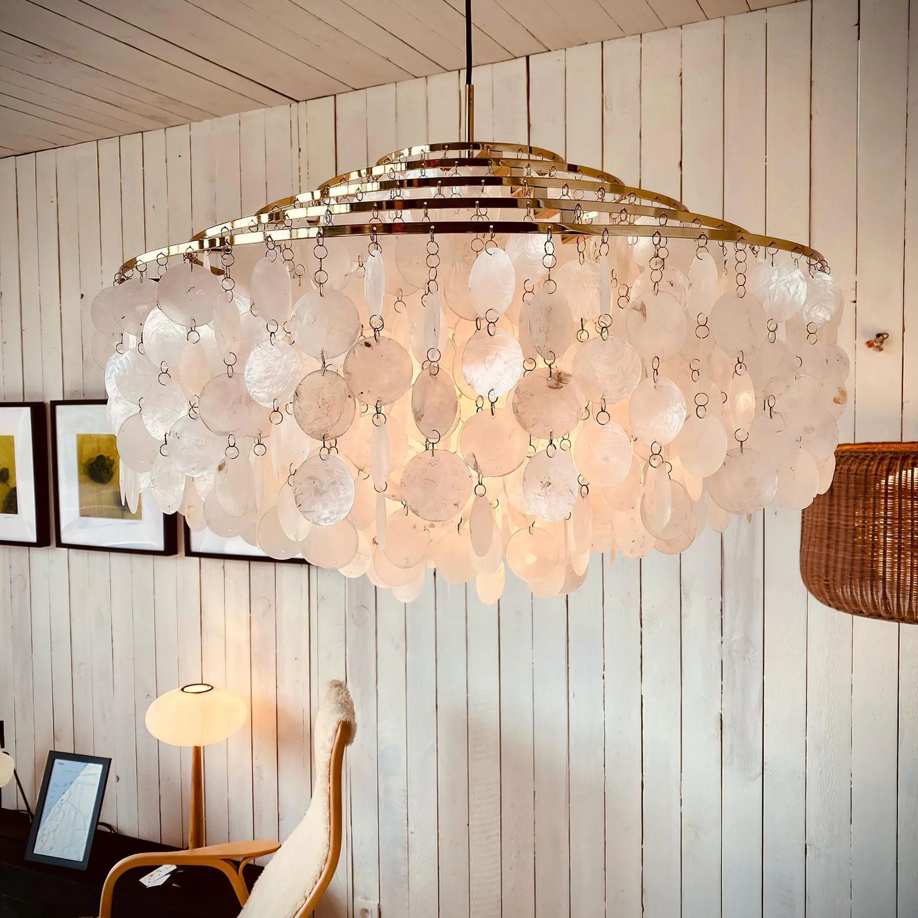 Marilyn Natural Metal Shell Chrome Pendant Light Bedroom Living Room
