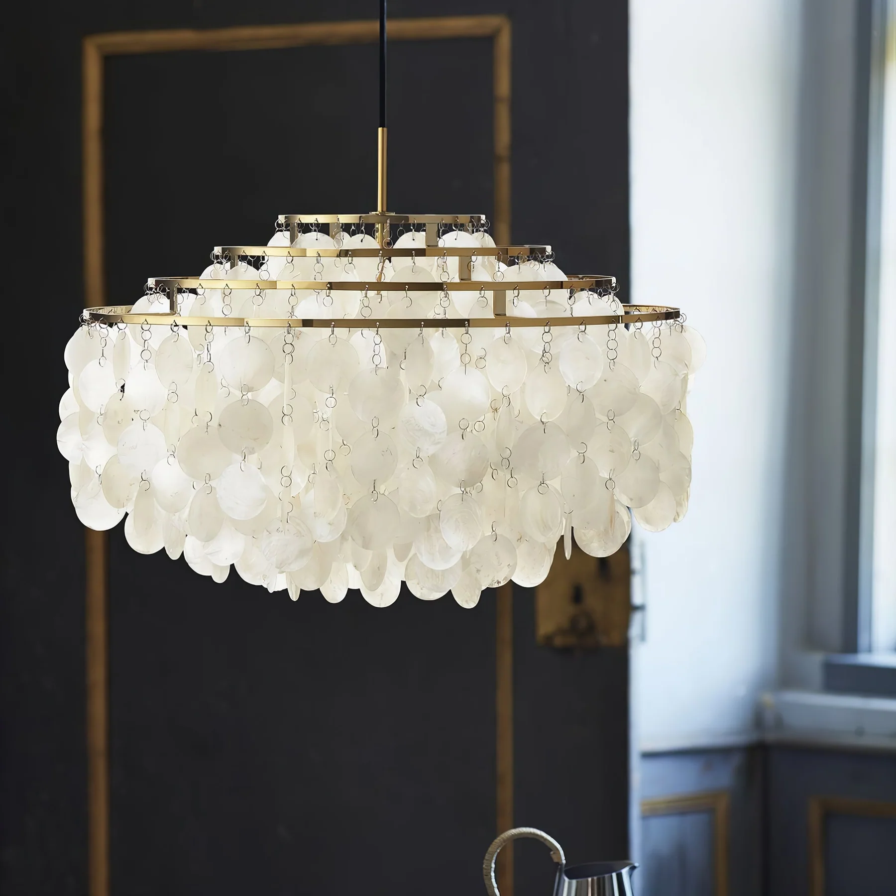 Marilyn Natural Metal Shell Chrome Pendant Light Bedroom Living Room