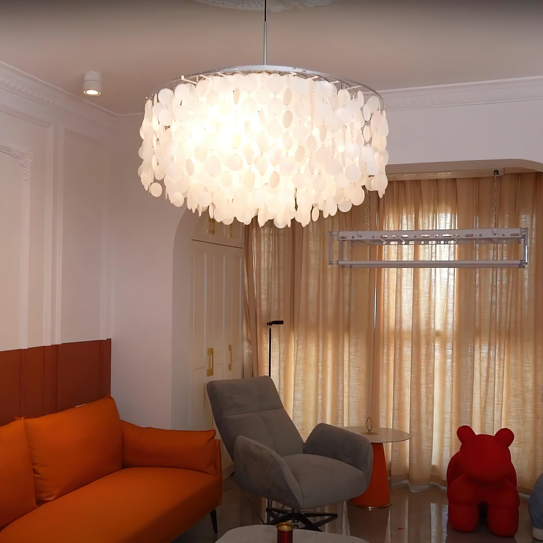 Marilyn Natural Metal Shell Chrome Pendant Light Bedroom Living Room