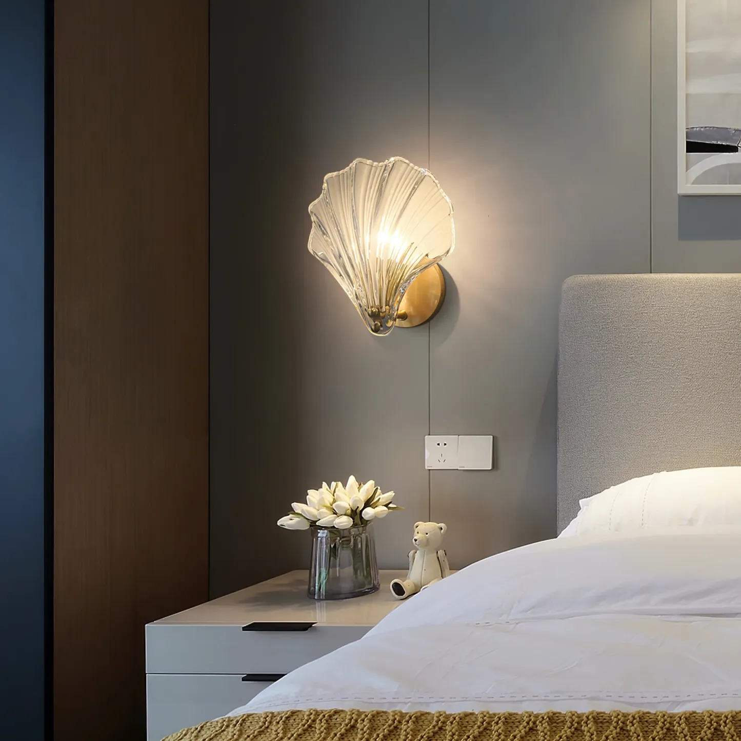 Orr Modern Unusual Shell Glass Wall Light Bedroom Living Room