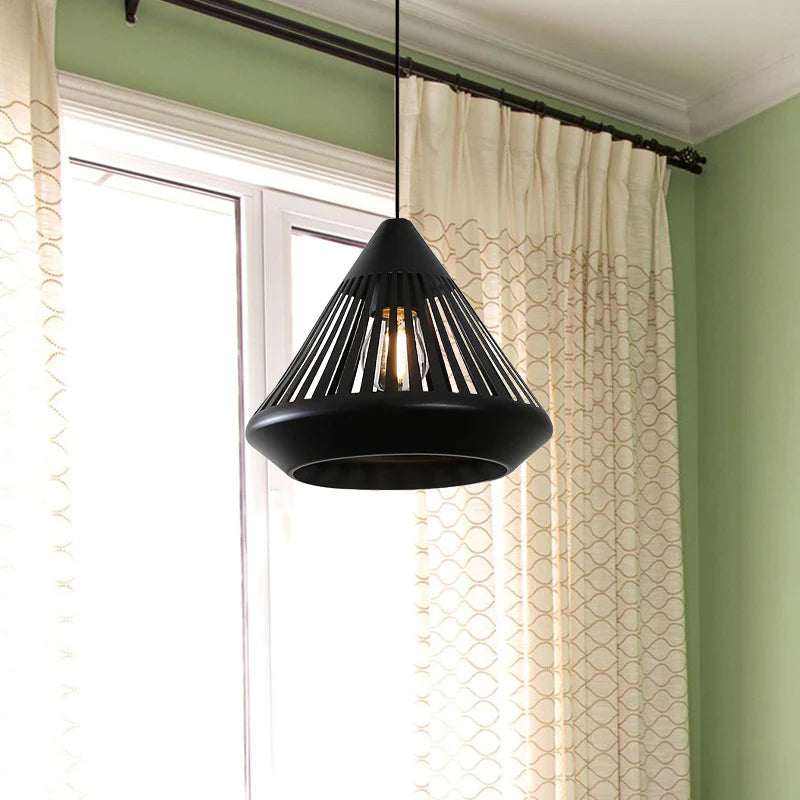 Black conical Nazifa pendant light, modern interior lighting