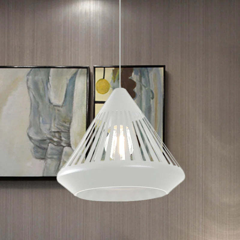 White Nazifa pendant light over artwork, modern minimalist lighting.
